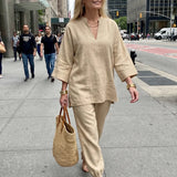 Georgiana | V Neck Tunic Gathered Trouser Set