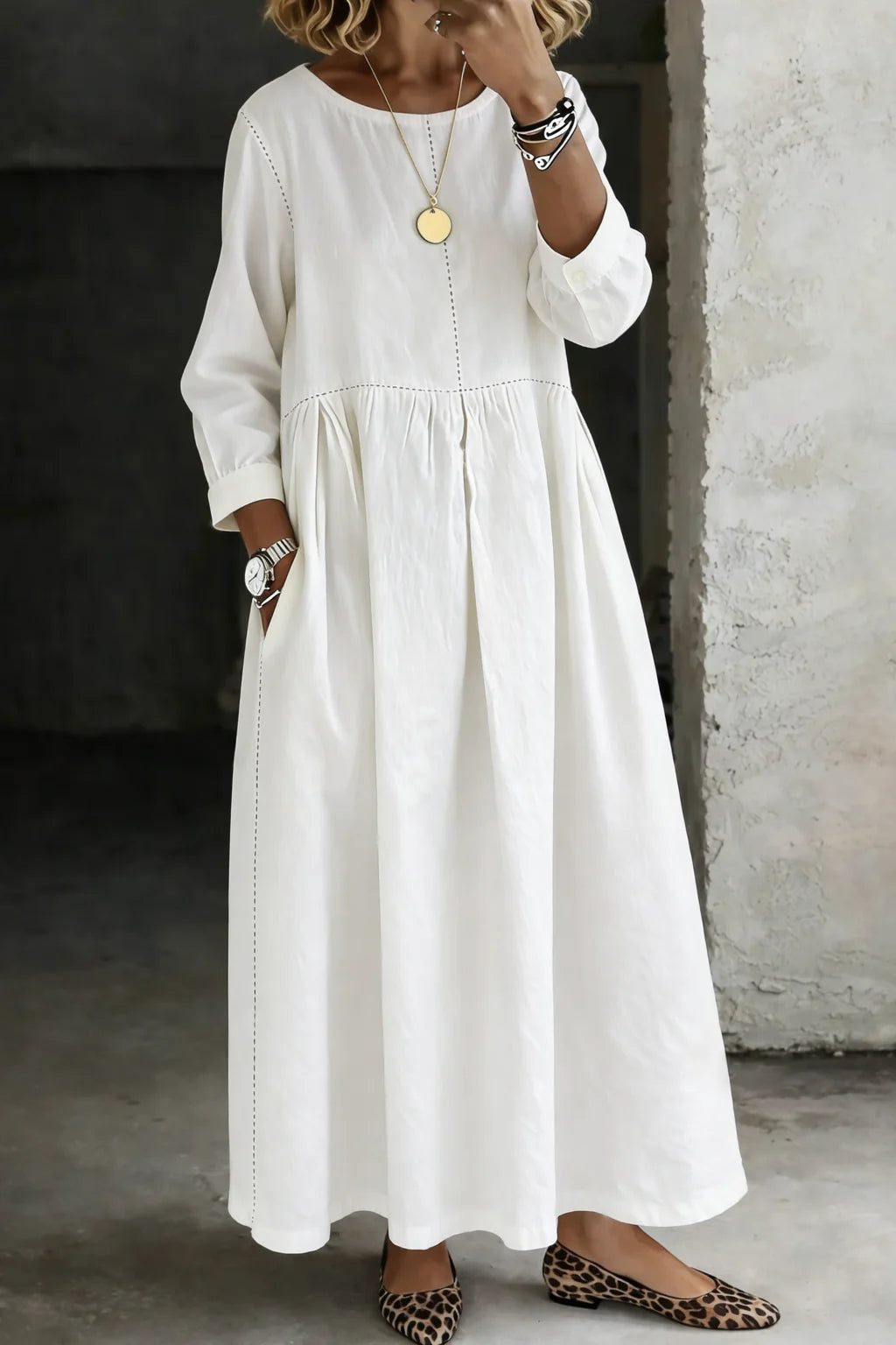 Melissa | Round Neck Long Sleeve Denim Dress