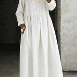 Melissa | Round Neck Long Sleeve Denim Dress